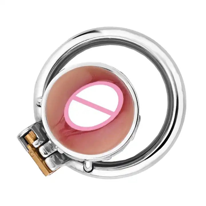 Stainless Steel Chastity Cage with Detachable Silicone Vagina Cum Pee Hole #411 (w/45mm Round Ring)