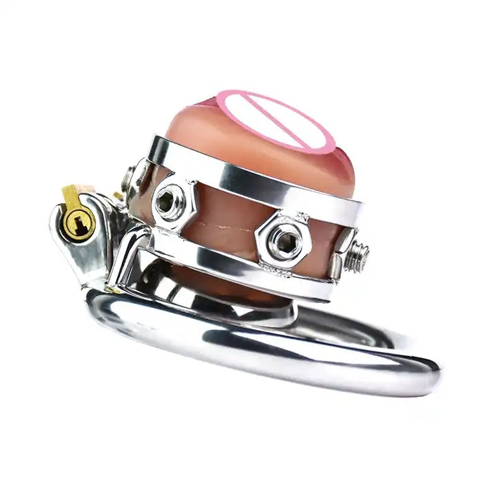 Stainless Steel Chastity Cage with Detachable Silicone Vagina Cum Pee Hole #411 (w/45mm Round Ring)