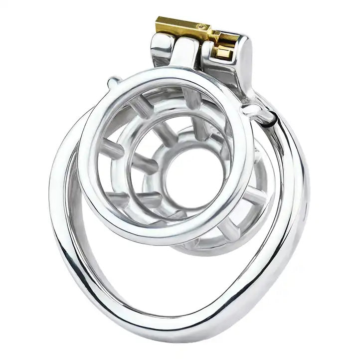 Stainless Steel Chastity Open Cage with Pole Lock with 45 mm Curved Ring #200C
