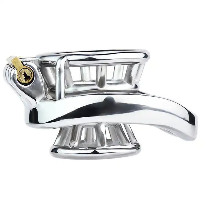 Stainless Steel Chastity Open Cage with Pole Lock with 45 mm Curved Ring #200C