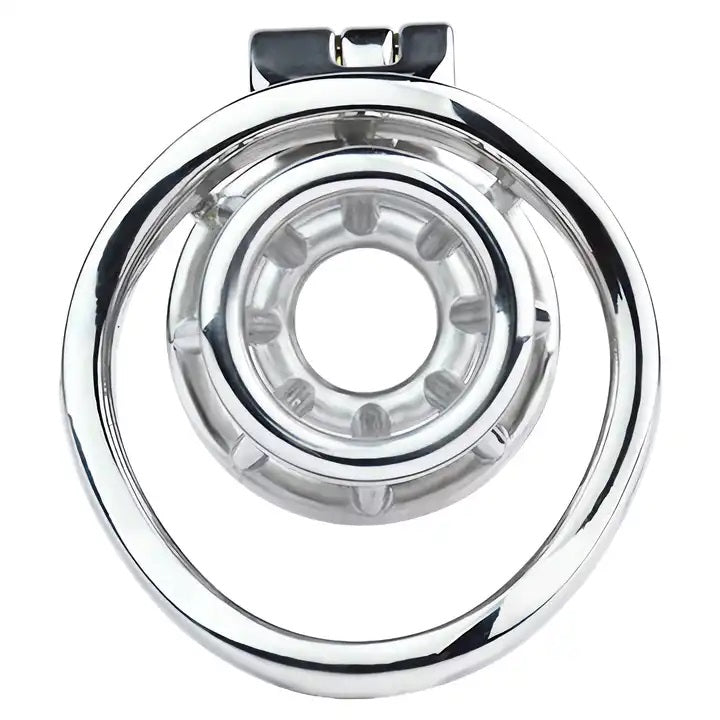 Stainless Steel Chastity Open Cage with Pole Lock with 45 mm Curved Ring #200C