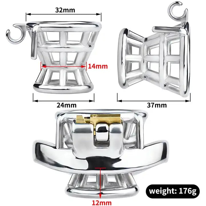 Stainless Steel Chastity Open Cage with Pole Lock with 45 mm Curved Ring #200C