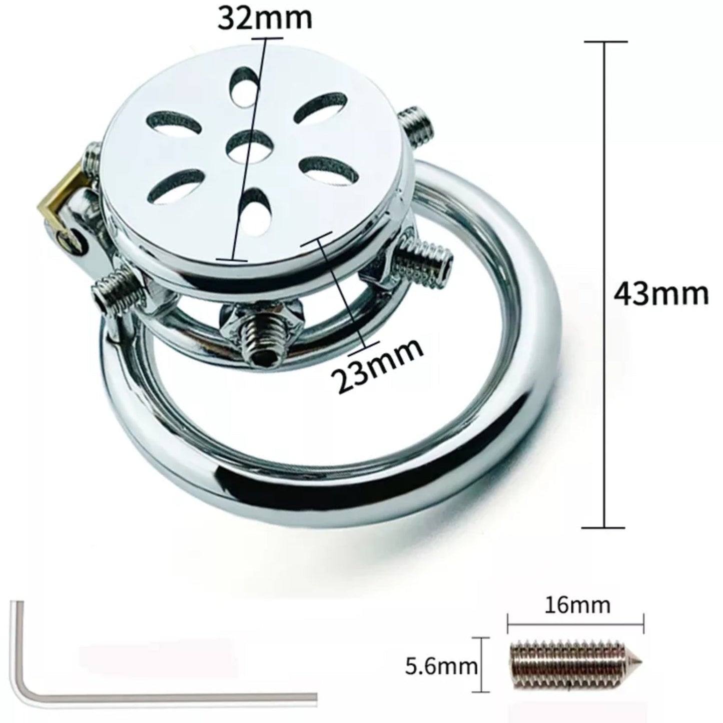 Stainless Steel Closed Chastity Ring with Pointed Screws Chastity Cage #134 with 45 mm Ring
