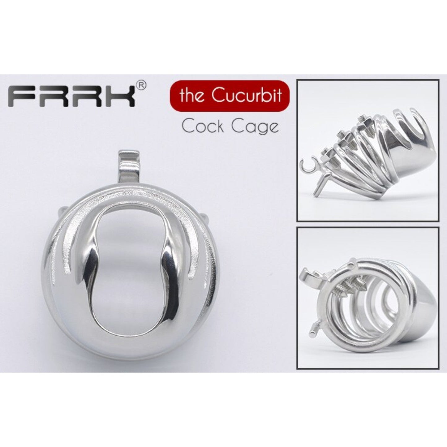 Stainless Steel Curve Spike Screw Chastity Silver Cock Cage #103A with 45 mm Curved Ring