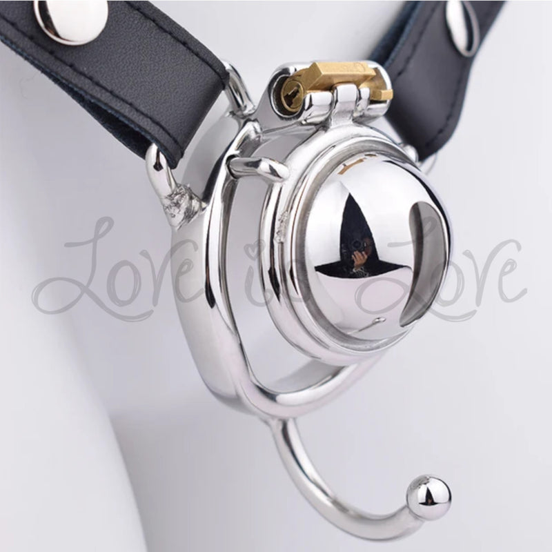 Stainless Steel Hemisphere Pee Hole Chastity Cage with Belt and Hook R