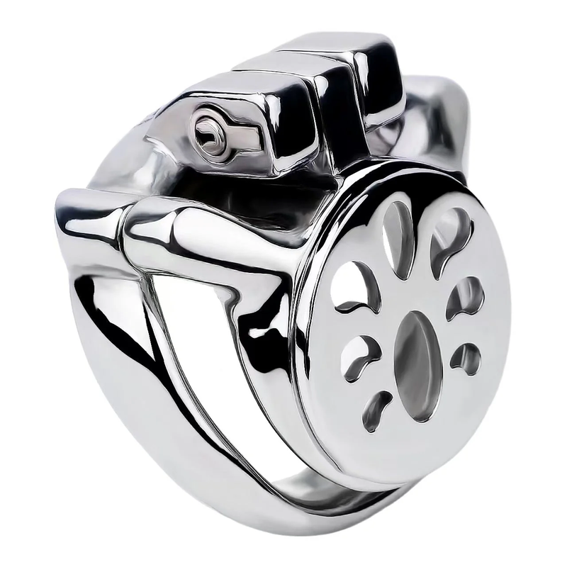Stainless Steel Metal Flat Chastity Cage with Extra-Wide Base Ring 45