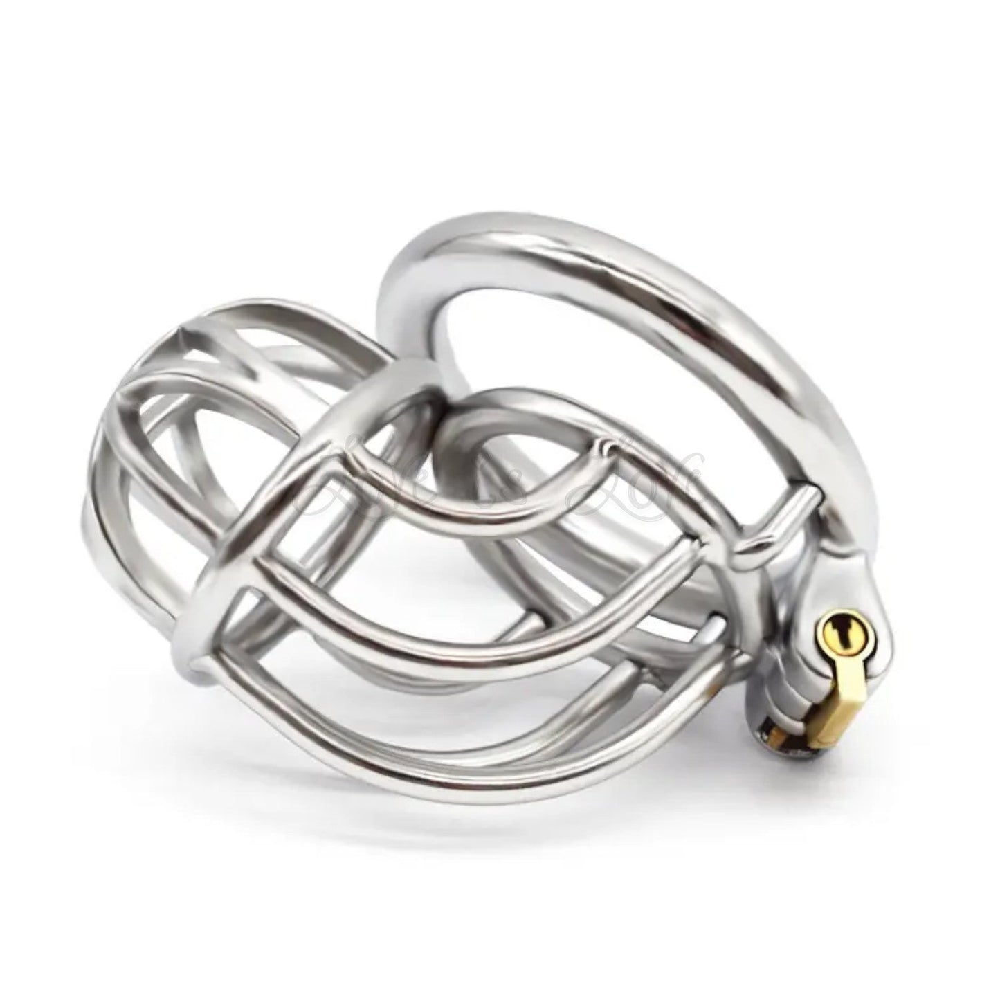 Stainless Steel New Bent Chastity Silver Cock Cage #46C with 45 mm Round Ring