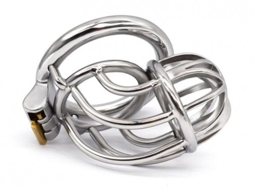 Stainless Steel New Bent Chastity Silver Cock Cage #46C with 45 mm Round Ring