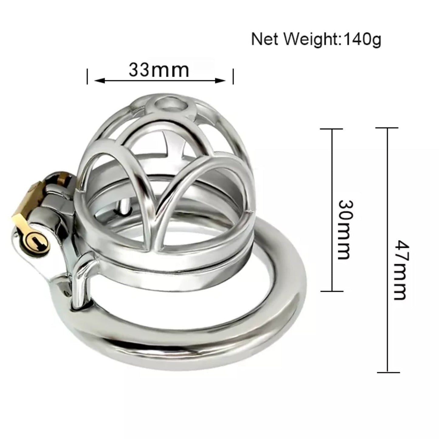Stainless Steel Short Lock Chastity Cock Cage #49 with 45 mm Ring