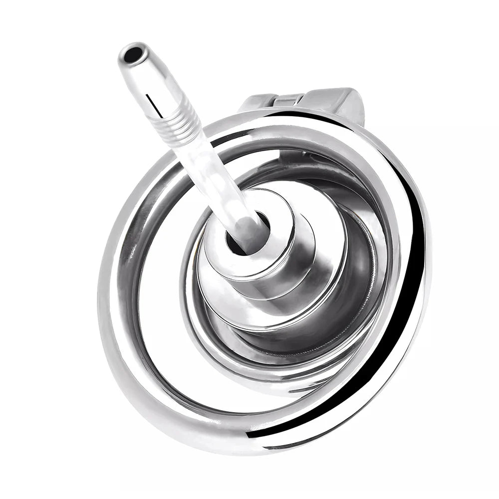 Stainless Steel Silicone Penis Inverted Chastity Cage with Catheter 46 mm #406