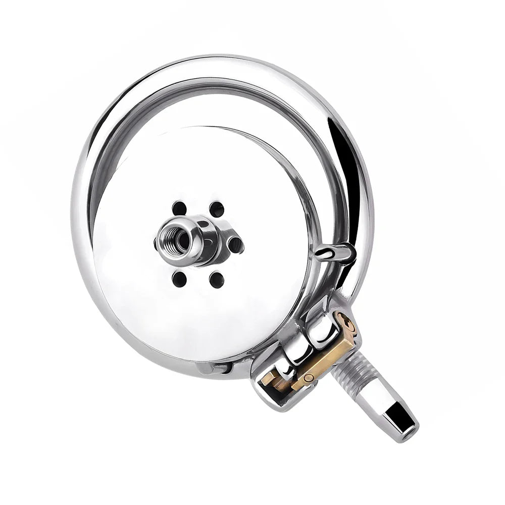 Stainless Steel Silicone Penis Inverted Chastity Cage with Catheter 46 mm #406