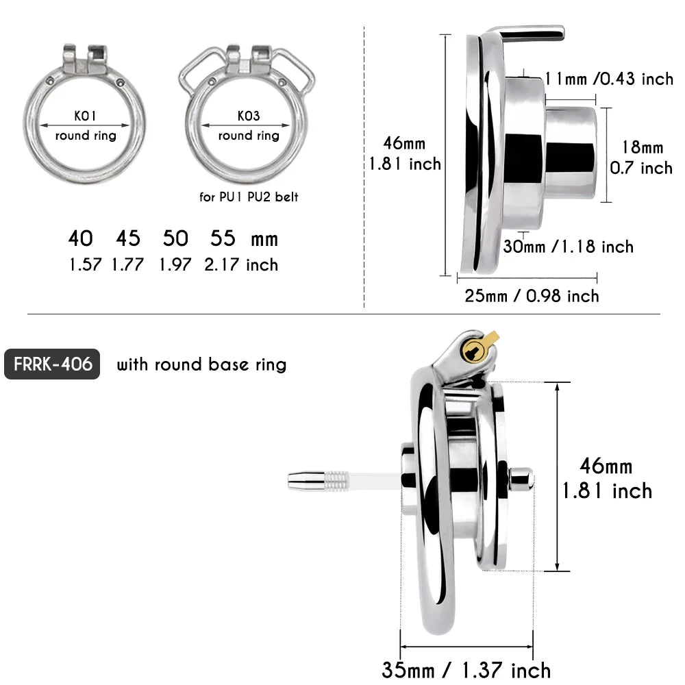 Stainless Steel Silicone Penis Inverted Chastity Cage with Catheter 46 mm #406