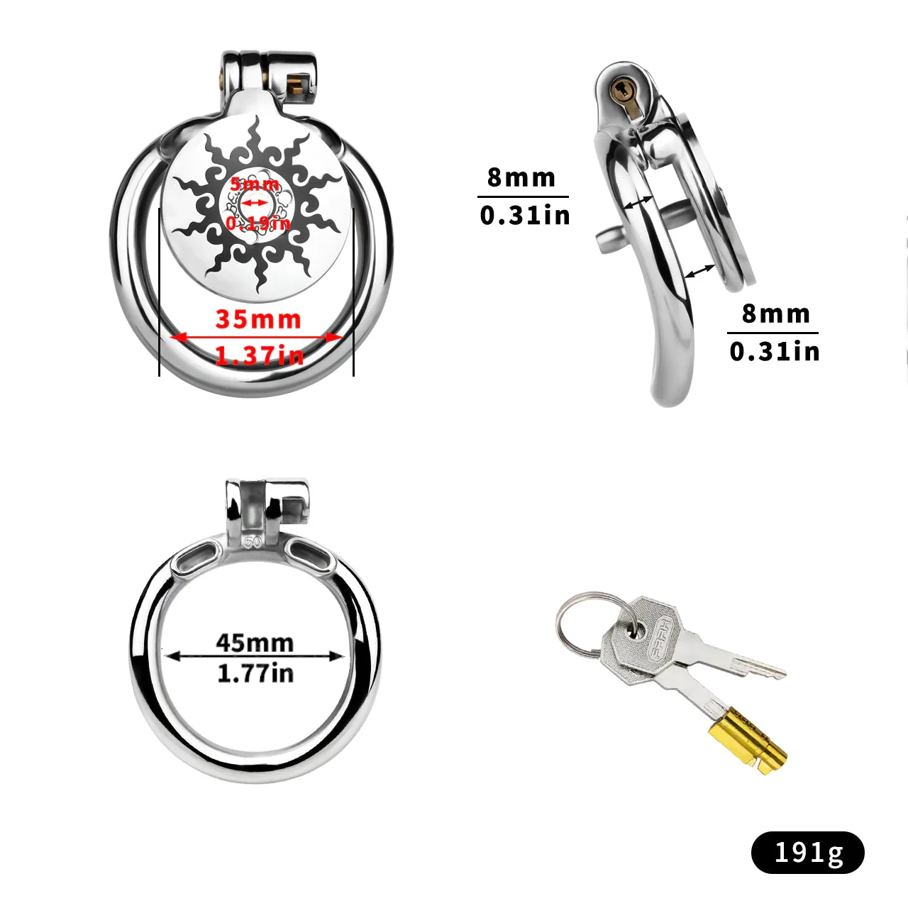 Stainless Steel SunForge Flat Chastity Cage 45 mm #309A