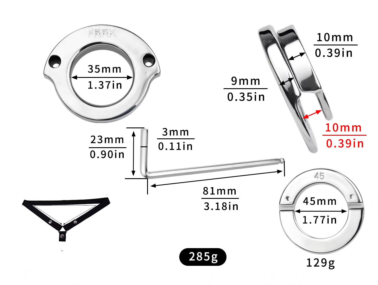 Stainless Steel Double Ring Ball Clamp Chastity Cage with Belt #293M