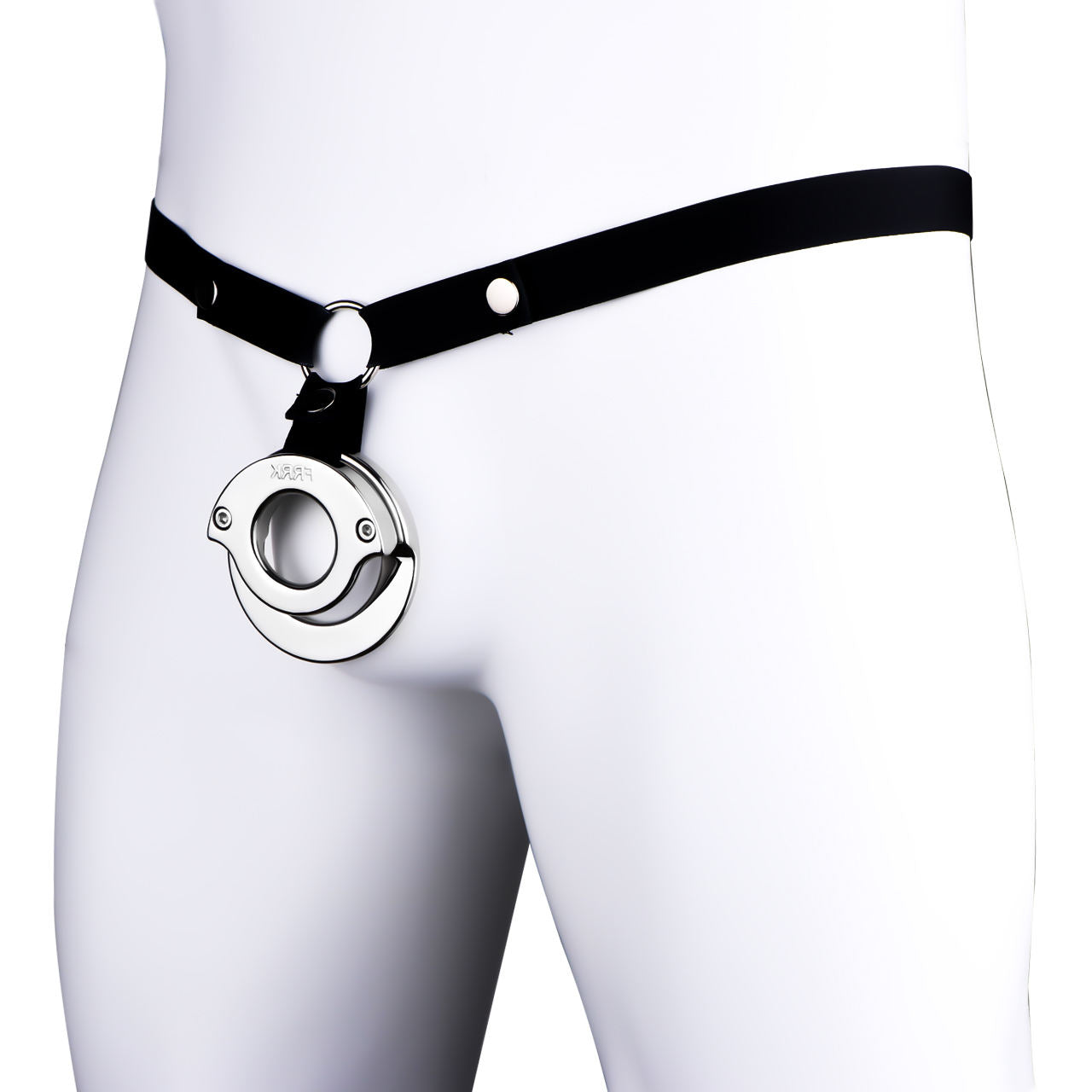 Stainless Steel Double Ring Ball Clamp Chastity Cage with Belt #293M