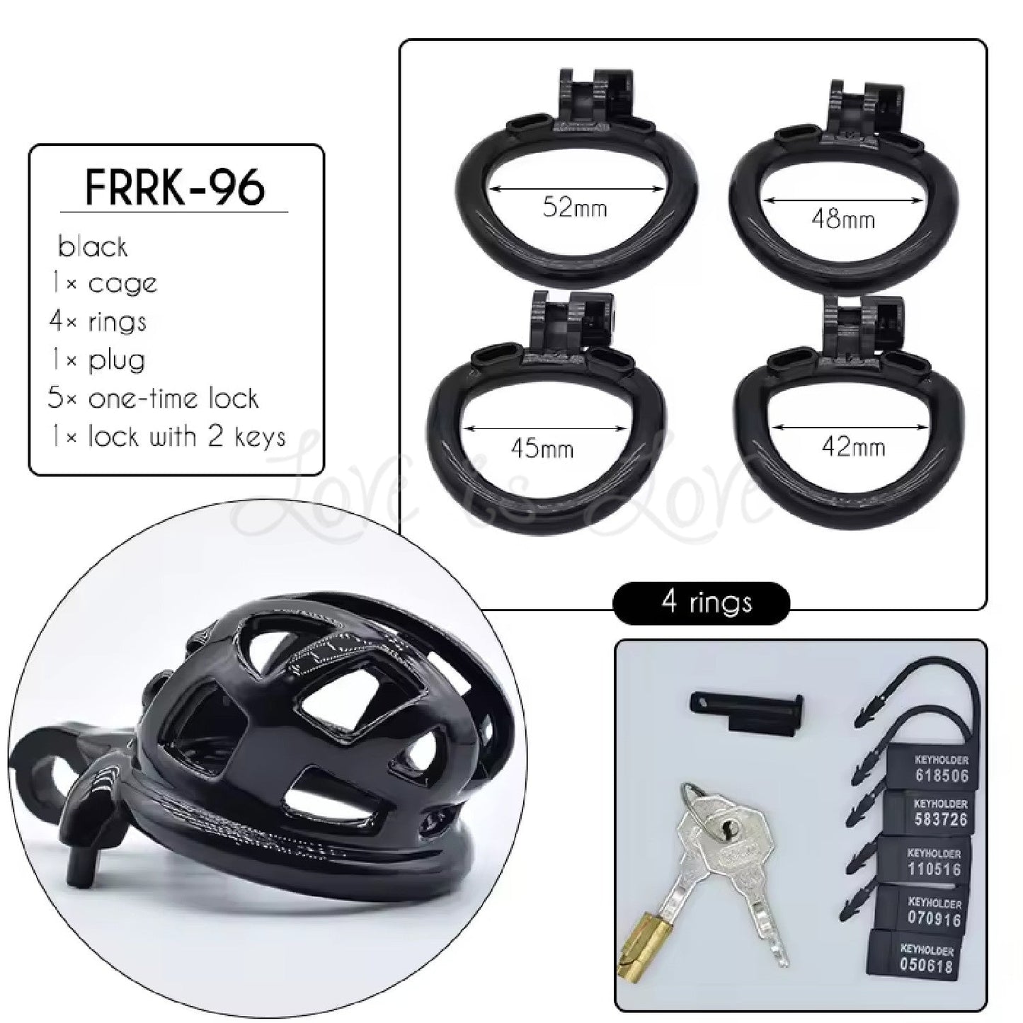 Standard Cobra Chastity Cage 4-Piece Ring Kit #96 Black