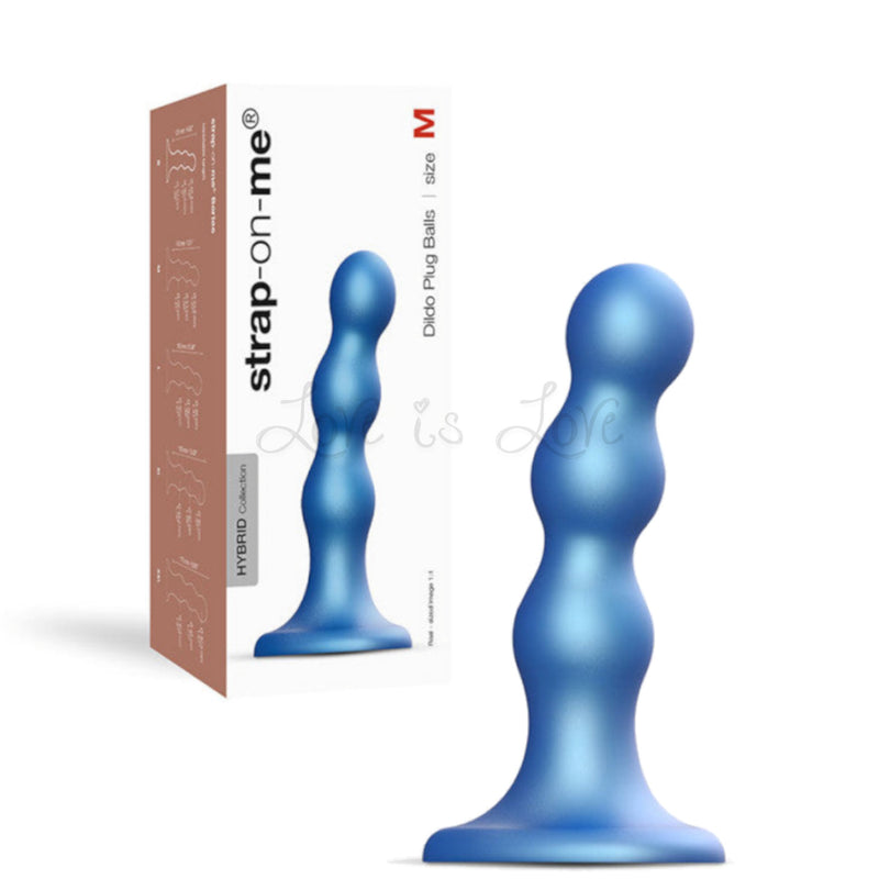 Strap-On-Me Hybrid Collection Silicone Dildo Plug Balls Blue Size M