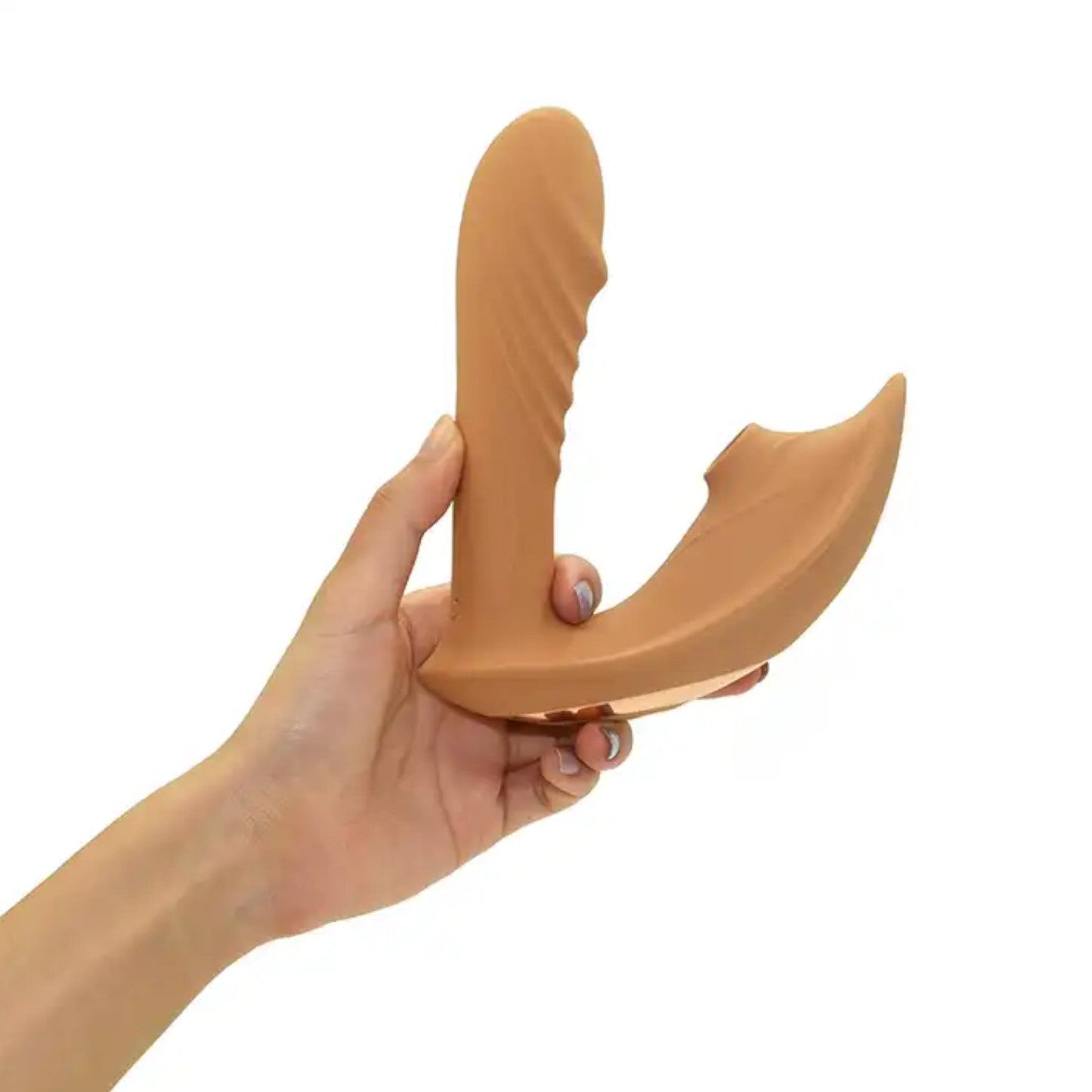 Stylish Vibes Silicone Wearable Clitoral Sucking and Rotating G-Spot Vibrator Light Brown