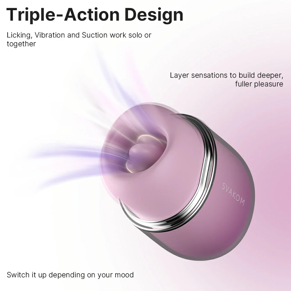SVAKOM Klitty Interactive App-Controlled Tongue Licking & Suction Vibrator - Dusty Lavender