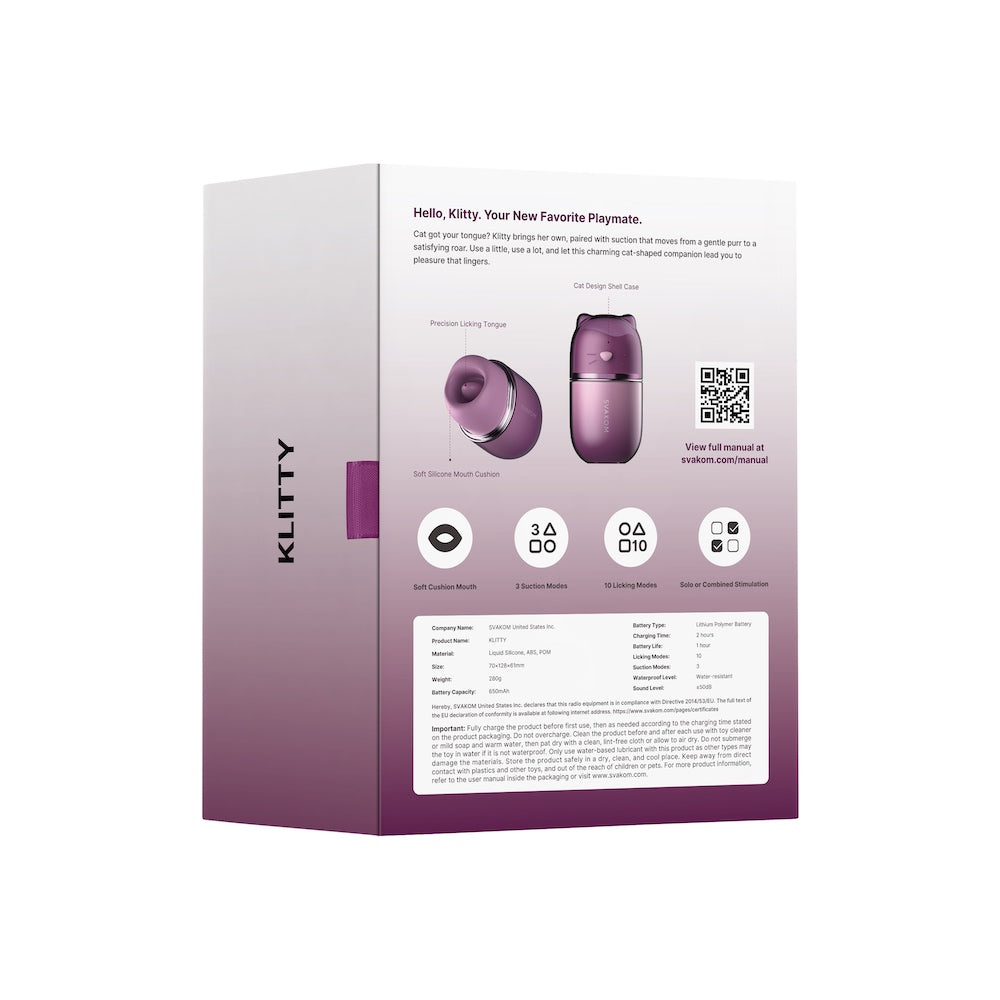SVAKOM Klitty Interactive App-Controlled Tongue Licking & Suction Vibrator - Dusty Lavender