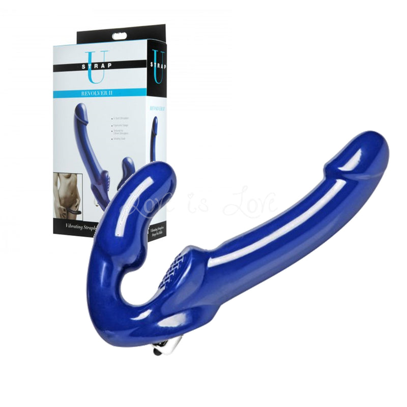 Strap U Revolver II Vibrating Strapless Strap-On Dildo - Blue