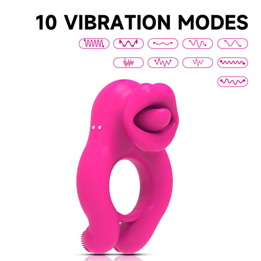 Vibrating Tongue and Ball Stimulation Cock Ring (Limited Period Sale)
