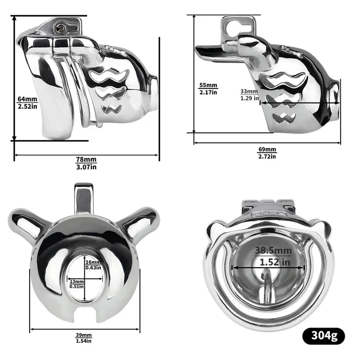 Stainless Steel Weighted Prince Albert Chastity Cage with Belt #262P [SALE]