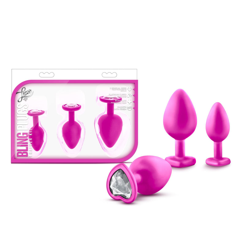Blush Luxe Bling Plugs Training Kit Pink With White Gems or Black With Red Gems