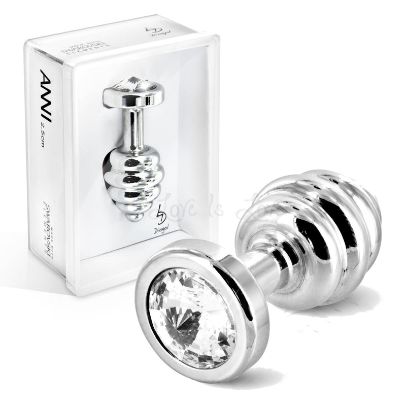 Diogol Ano Butt Plug Ribbed Silver Plated 25 MM or 30 MM (Swarovski Crystal)