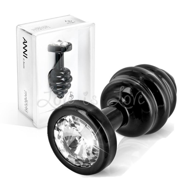 Diogol Anni Ano Ribbed Butt Plug Black (Swarovski Crystal)