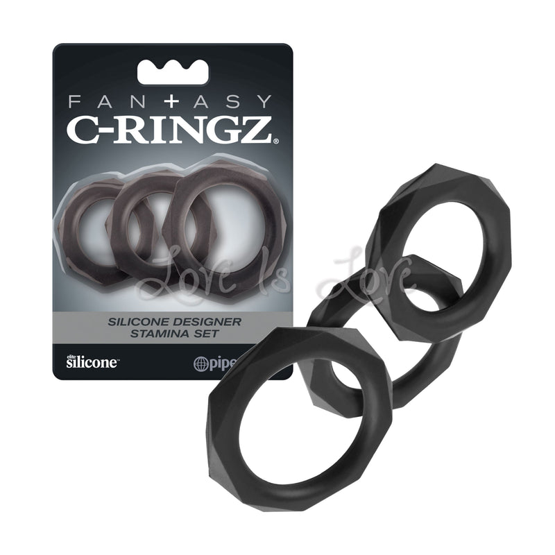 Fantasy C-Ringz Silicone Designer Stamina Set Black or Purple