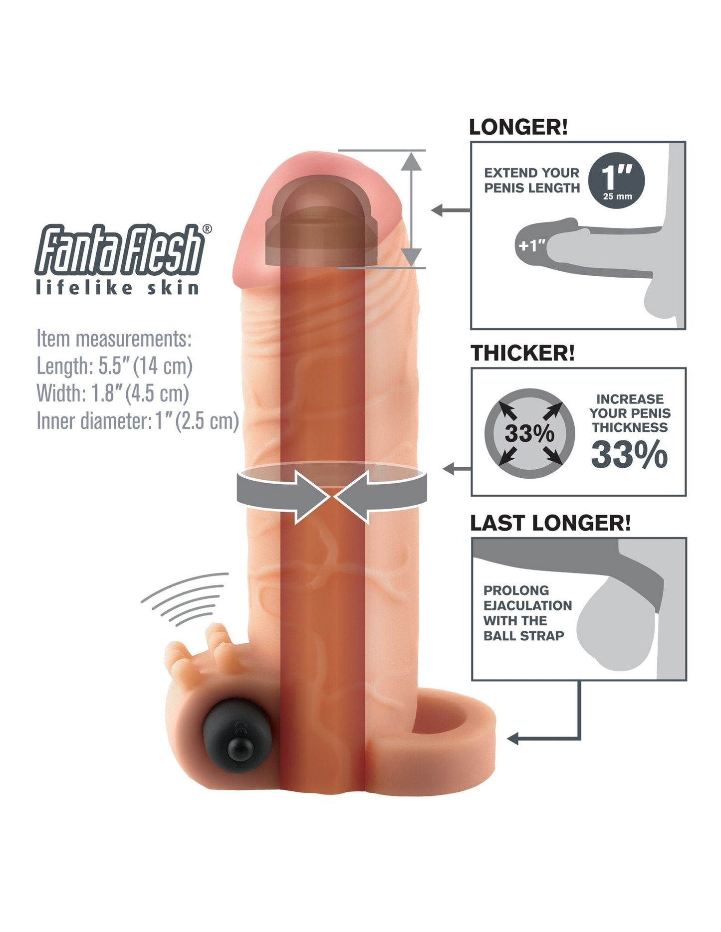 Fantasy X-tensions Vibrating Real Feel Extension 1 Inch
