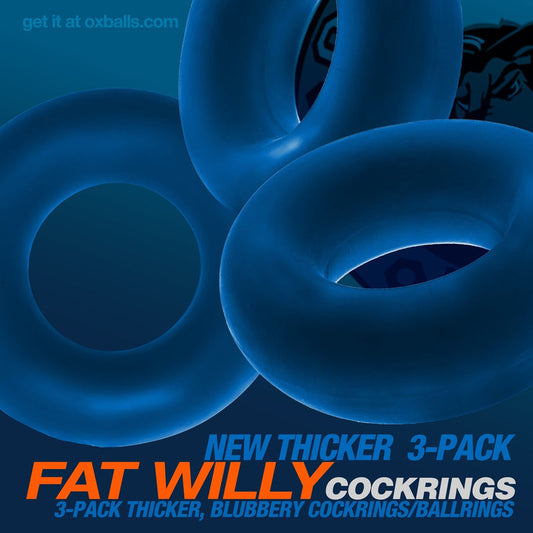 Oxballs Fat Willy 3-Pack Jumbo Cockring Black or Clear or Space Blue OX-3065