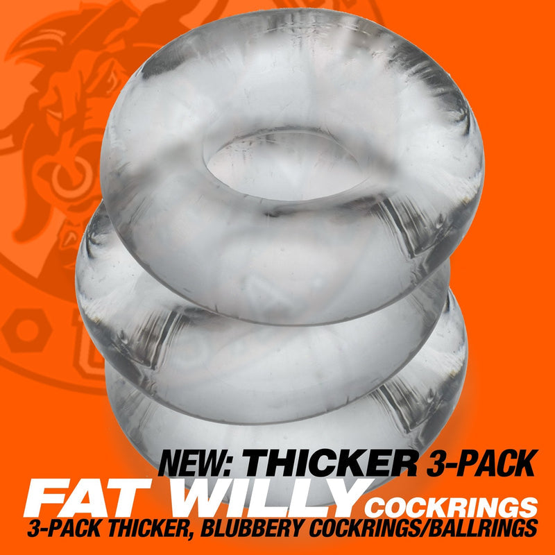 Oxballs Fat Willy 3-Pack Jumbo Cockring Black or Clear or Space Blue OX-3065