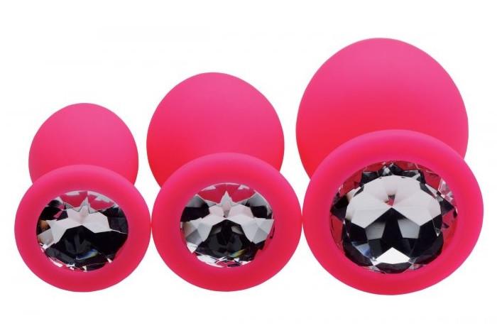 Frisky Pink Pleasure 3 Piece Premium Silicone Anal Plugs with Gems