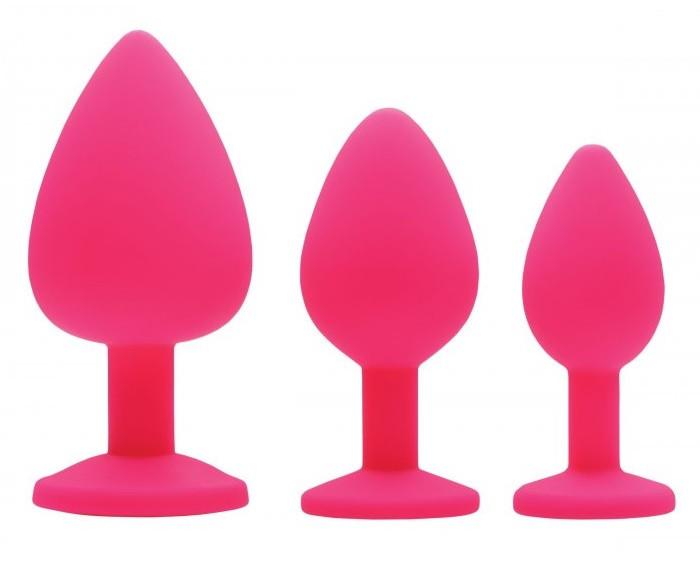 Frisky Pink Pleasure 3 Piece Premium Silicone Anal Plugs with Gems