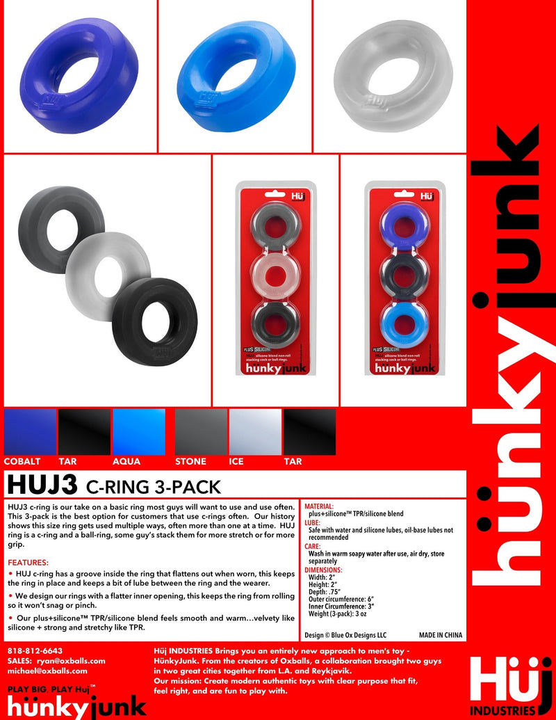 Oxballs Hunkyjunk Huj3 Plus Silicone C-Ring 3-Pack