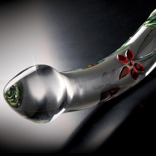 Icicles No. 21 Curved Glass Dildo With Floral Pattern (Artistically Designed)