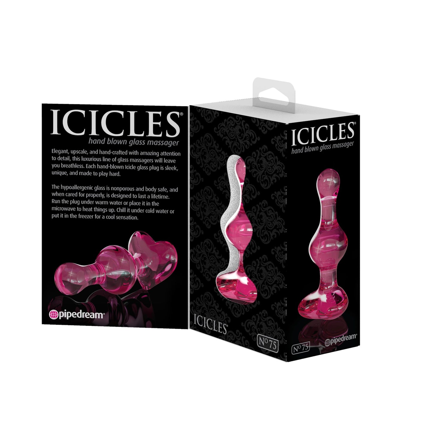 Icicles No. 75 Pink Heart Hand Blown Glass Massager
