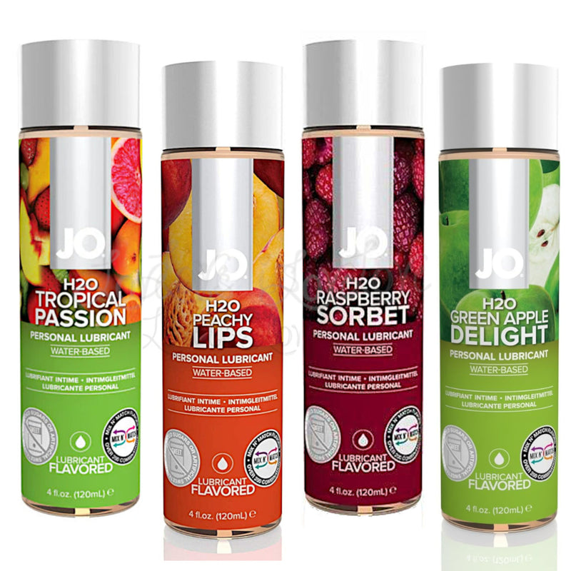 System JO H2O Flavored Edible Water-Based Lubricant Peachy Lips or Tropical Passion or Raspberry Sorbet or Green Apple Delight