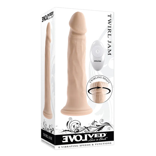 Evolved Twirl Jam Remote Vibrating Twirling 9" Silicone Dildo Light Or