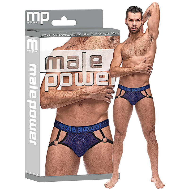Male Power Diamond Mesh Jock Ring Blue S/M or L/XL