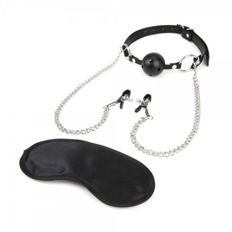 Lux Fetish Breathable Ball Gag With Nipple Clamp (Limited Period Sale)