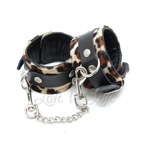 Rimba Leather Anklecuffs with Soft Leopard Fabric RIM 7937 [SALE*]