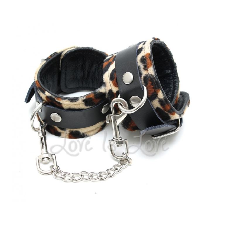 Rimba Leather Anklecuffs with Soft Leopard Fabric RIM 7937 [SALE*]