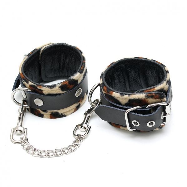 Rimba Leather Anklecuffs with Soft Leopard Fabric RIM 7937 [SALE*]