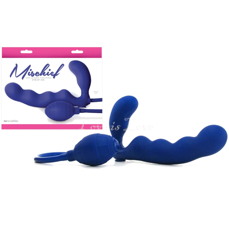 NS Novelties Mischief Inflatable Silicone Strapless Strap-On 7.5 Inch in Blue [Clearance*]